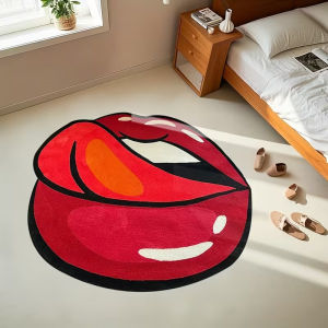 Hip Hop Style Lips Shape Rug Trendy Pop Art Mouth Graphic Non‑Slip Soft Floor Mat for Living Room Bedroom Indoor Home Decor