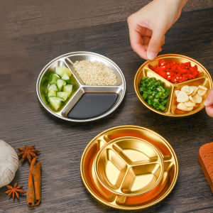Circular Divided Plate Household Seasoning Plate Roast Meat Dipping Plate Sauce Stainless Steel Dipping Plate Snack Plate Sauce