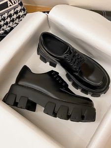 Retro Trendy 2024 Spring New Womens Thick Bottom Platform Loafers Genuine Leather British College Style Small Leather Shoes