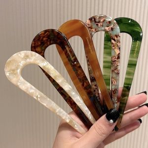 Trendy U-Shaped Acetic Acid Hairpin Girls Hair Fork Hair Clips Print Hair Sticks Women Headwear Hair Accessories
