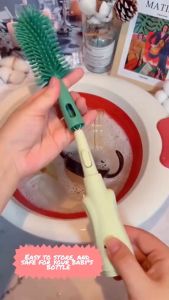 Kissbaby 3 in 1 Non-Scratch Baby Milk Bottle Cleaner Silicone Brush Set 360 Degree Silicone Cleaning Brush