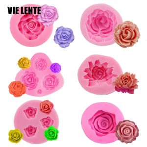 3D Rose Silicone Cake Shape Flower Fondant Mold，6 Shapes Cake Decorating Tools Silicone Mold Baking Accessories Gadgets