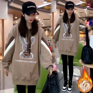 2024 ฤดูหนาว ผู้หญิง หนาขึ้น ผ้าขนแกะ เสื้อฮู้ด ลำลอง แขนยาว เสื้อสเว็ตเชิ้ต เสื้อแจ็คเก็ต หลวมสบาย สตรีทสไตล์ แจ๊กเก็ต