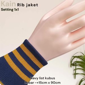 KAIN RIB BUR JAKET BAGIAN LEHER TANGAN PINGGANG WARNA NAVY POLOS DAN SALUR TERMURAH