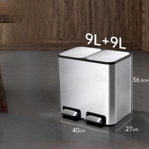 Kitchen Living Room Large Size Stainless Steel Foot Pedal Dual Bucket Trash Can Classification Household Waste Separation