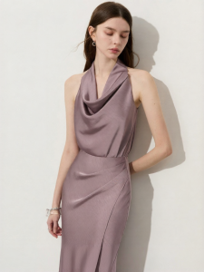 D-PLAY | Purple Straps Halter Top Silk Spun Fashion French Style Blouse