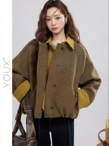 YOUXIANG | Áo Khoác Lông Cừu Thời Trang Đa Năng Cổ Bẻ phối Màu
