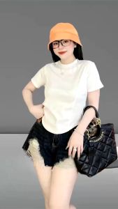 Áo thun nữ Baby tee vạt bầu phối Cầu Vai ( Cầu Vai A.H )