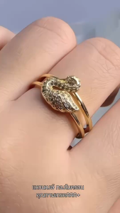 แหวนหงส์ทองไมครอน ประดับเพชร CZ ดีไซน์หรูหรา แหวนนำโชคเสริมความรักและความสำเร็จ แหวนมงคลปรับขนาดได้ A4-P206