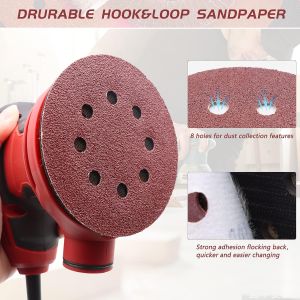 5 Inch 8-Hole Alumina Sandpaper 40-2000 Grit Hook & Loop Sanding Pad for Random Orbital Sander Auto Wood Metal Glass