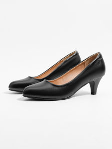Womens Black Thick-Heeled Round-Toe Work Shoes for Airline Stewardess Interviews