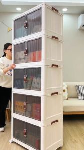 BIG BAG L48-68cm (1-5 Layers) Stackable Cabinet Foldable Storage Cabinet With Door Magnetic Almari Baju Plastik Kukuh