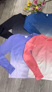 Áo thun nữ tập gym yoga pickleball phủ bụng loang màu dài tay xỏ ngón thun dệt kim cao cấp BINSPORTS A313