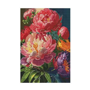 DIY Cross Stitch Complete Kits Peony Pattern Printed Canvas Cross-Stitch Kits 11CT Cotton Thread Set Embroidery Decoration