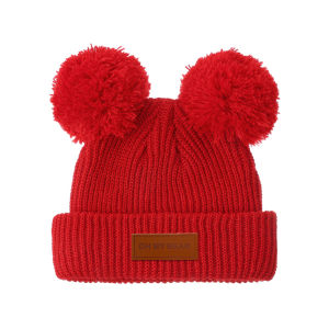 Leather Stick Baby Beanies 0-3T Solid Knitted Cute Newborn Boys Girls Turban Hats Bonnets Infant Fall Winter Pompom Headwraps