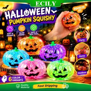 ECILY Soft Squeezable Pumpkin Fidget Toy Halloween Decor Glitter Liquid Sensory Ball Anxiety Relief Gift For Classroom Trick Or Treat Goodie Bag