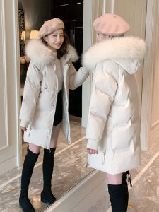 Womens Mid-Length Thickened down Jacket with Large Fur Collar Winter New Style Commuter Korean Style Zipper Closure Long Sleeve