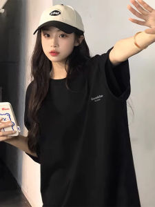 SHUQINGLAI | Black Short Sleeve Casual T Shirt 100% Cotton Loose