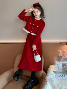 Girls New Year Dress Set Red Cotton Long Sleeve Mid-Length Skirt And Top Warm And Comfortable Childrens Traditional Chinese Costume