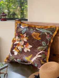 Hanging Yard New Chinese Style Floral Velvet Print Pillow Retro French Sofa Cushion Home Decor Soft PP Cotton Filled Throw Pillow