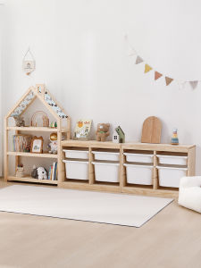 Large Capacity Wooden Toy Storage Cabinet Child-Friendly Bookshelf and Toy Organizer for Ages 8 Months to 18 Years