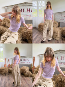 Cable Knit Slim Fitting Short Sleeve Sweater