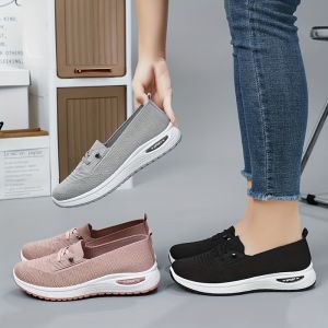 (JULYHOT)Womens Knitted Sports Shoes Breathable Slip On Walking Trainers Comfy Outdoor Running Sock Sneakers (plus size)