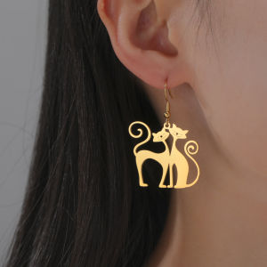 Cazador Cute Cat Long Tail Drop Earrings for Women Girls Stainless Steel Jewelry Animal Kitten Dangle Earrings Gift 2025 Trend