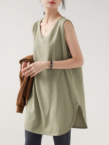 Áo Vest Nữ Mùa Xuân Hè Rộng Rãi Không Tay Áo Len Dài Mặc Trong Ngoài Trời Quần Áo Bầu Bí Mùa Thu Màu Trơn