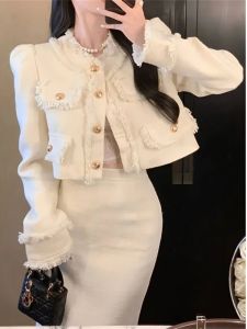 2024 French Style Two-Piece Suit Woolen Suit Jacket Womens Autumn Winter High-End Small Size Top Fashion Ensemble