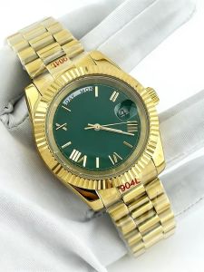 39MM New 8285 Gold Green Date Week Mens Watches Automatic Watch Men AR Sapphire Glass Miyota 8285 Mechanical Wristwatch