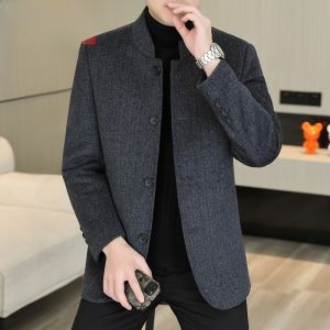 HENGYUANXIANG | Double-Sided Woolen Short Coat For Men Thickened Autumn Winter Business Casual Fashion Urban Style Stand Collar Suit Jacket
