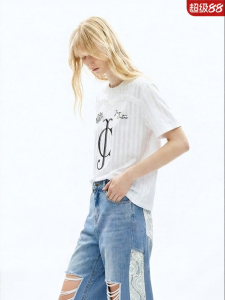 Juicy Couture | Glossy Lace Insert White Printed Short Sleeve T-shirt