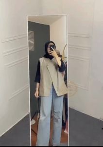 HIZA VEST - OUTER POLOS WANITA REMAJA LOOK KOREA STYLE CASUAL BAHAN LINEN RAMI - ROMPI/BLAZER TANPA LENGKAN MODEL TERBARU KANCING DEPAN BESTSELLER KEKINIAN PROMO MURAH BISA COD