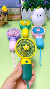 [SG STOCK] Mini Rechargeable Handheld Fan Flower Fruit Cooling Fan with Phone Stand