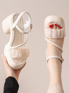 Internet Celebrity Chunky Heel Sandals for Women Summer New Arrival Fashionable All-Match Soft Bottom High Heels for Women K-style Beach Roman Shoes for Women