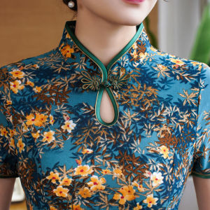 Ins ชุดกี่เพ้ายืดหยุ่นชุดเดรสกี่เพ้าสำหรับวัยกลางคนและเดรสผู้ใหญ่