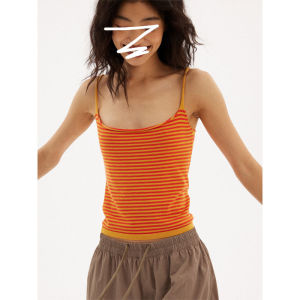 Vintage Striped Orange Camisole Top Summer Womens Shirt