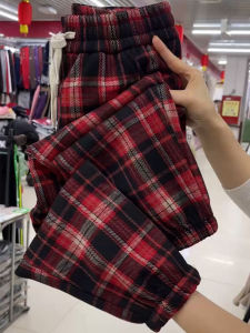 Woolen Plaid Brushed Thickened Casual Pants Womens Winter New Arrival Loose Tappered Harem Pants Slim Looking Warm Sweatpants