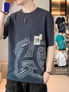 ROMON | Lormen Mens Ice Silk Short Sleeve T-shirt Summer Thin Round Neck Printed Casual Half Sleeve Mens Wear Pure Cotton Body T-shirt