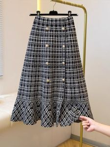 AIYITI | Vintage Check Knitted A-Line Skirt
