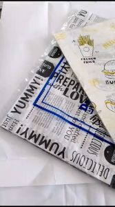 Kertas Nasi Kfc Motif dan Putih LAMINASI Ukuran 25x27 Bungkus Kebab Wanpaku Sanwich dll