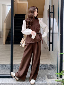 Caramel Two-Piece Set Womens Fashionable Wide Leg Pants And Jacket Casual Style Autumn Collection Brand New High-End Sensation