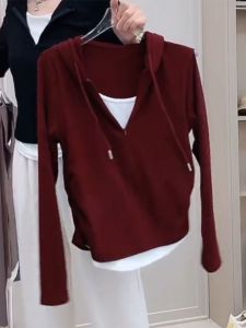 plus Size Early Autumn Casual Fashion Slimming Hoodie Long Sleeve Overhead Top Korean Style Loose Fit Creative Pattern T-shirt