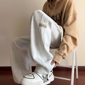 American Style Mens Casual Pants Straight Leg Wide Leg Sports Trousers Retro Hip Hop Streetwear Comfortable Straight Cut