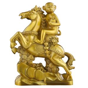 BINYUE | Yellow Brass Feng Shui Figurine Horse and Monkey Decorations