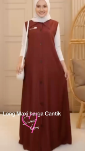 NAZIRA DRESS Long Dress tanpa lengan with Button Premium Como Butang boleh buka Loose Cutting