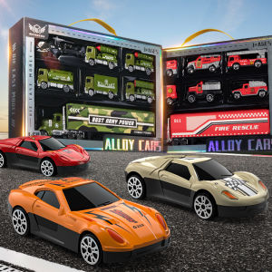 TEMI 6pcs Die Casting Transporter Toy Car Engineering Vehicle Ambulance Fire Truck Racing Police Car Alloy Miniature Toy Car Model Set for Children