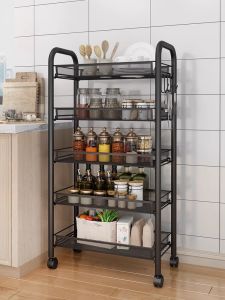 รถเข็นพับได้หลายชั้นสำหรับเก็บของในห้องน้ำ ห้องนอน ห้องนั่งเล่น วัสดุเหล็กคาร์บอน อุปกรณ์จัดระเบียบภายในบ้าน