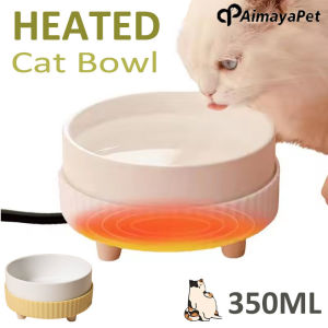 AIMAYAPET USB Heated Cat Bowl Rechargeable Pet Water Heating Bowl Noiseless Ceramic Feed Bowl Cat Drinking Dispenser